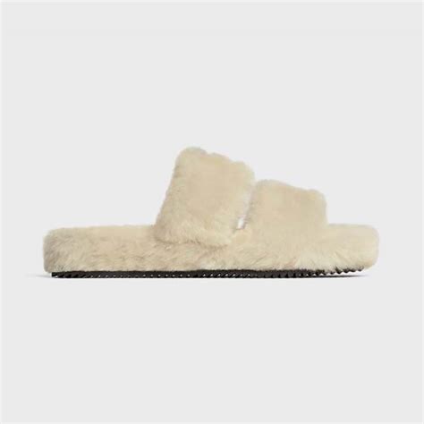 celine fur slides|celine fur triomphe slides.